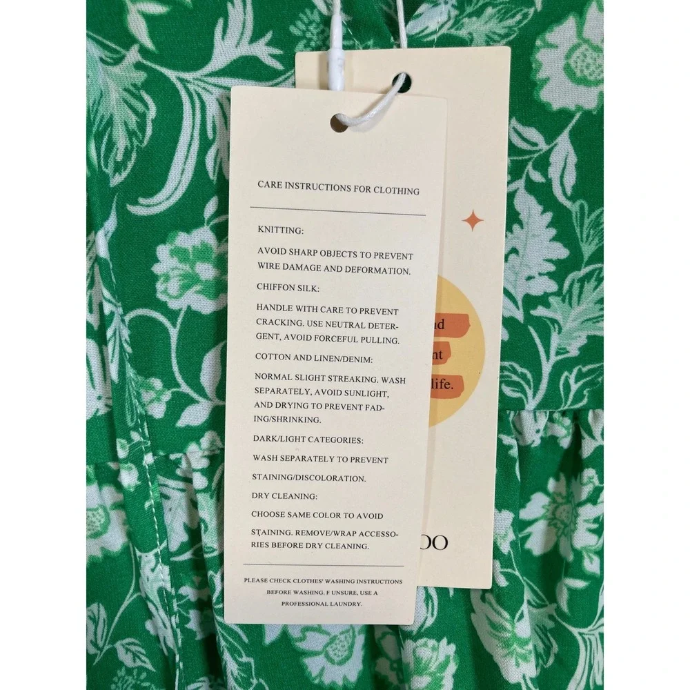 Cottagecore Dokotoo Women Large Green White Floral Puff Sleeve V-Neck Mini Dress - Picture 11 of 14